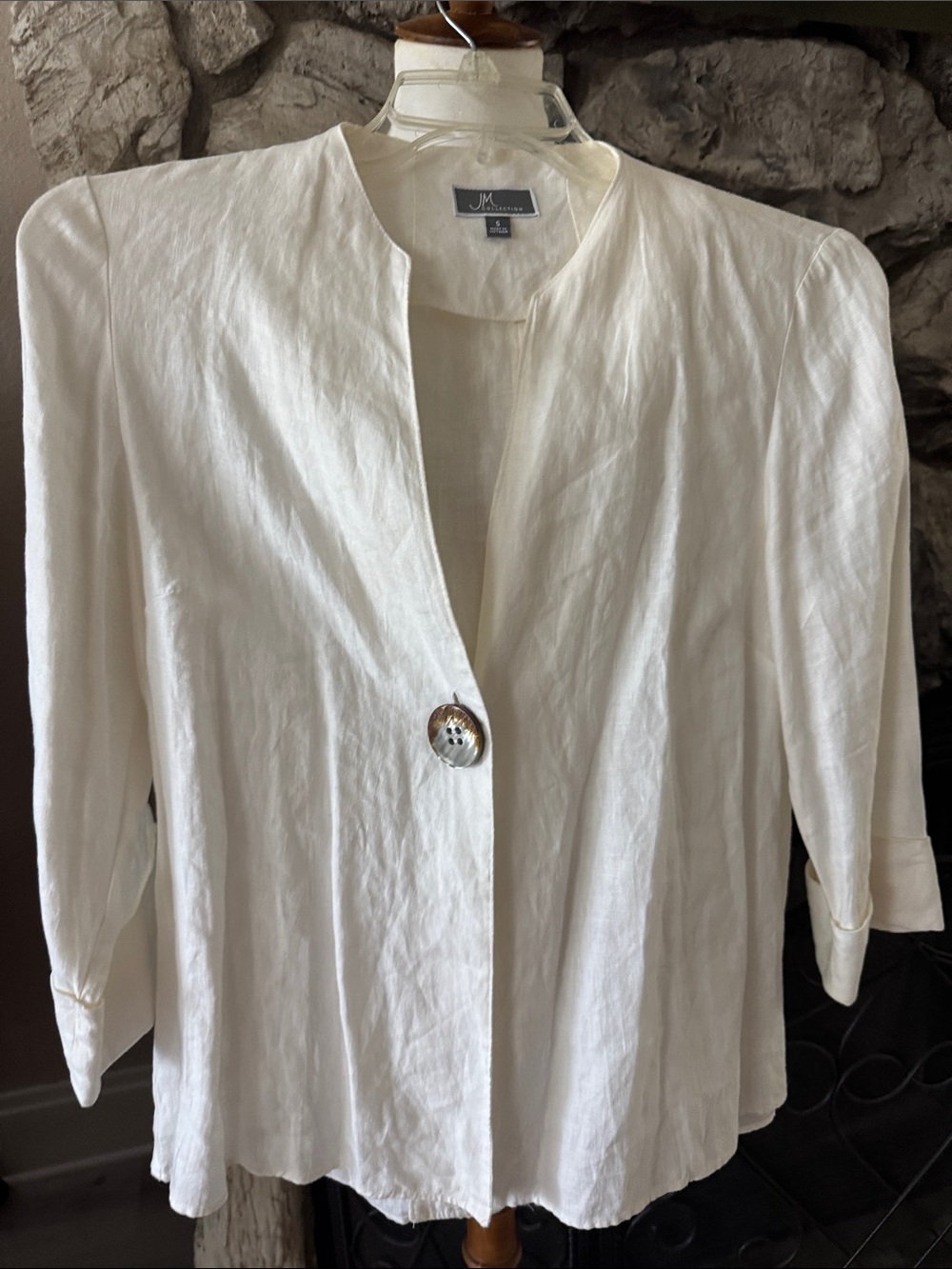 JM Collection Cream Lightweight Linen-Blend Single-Button Blazer